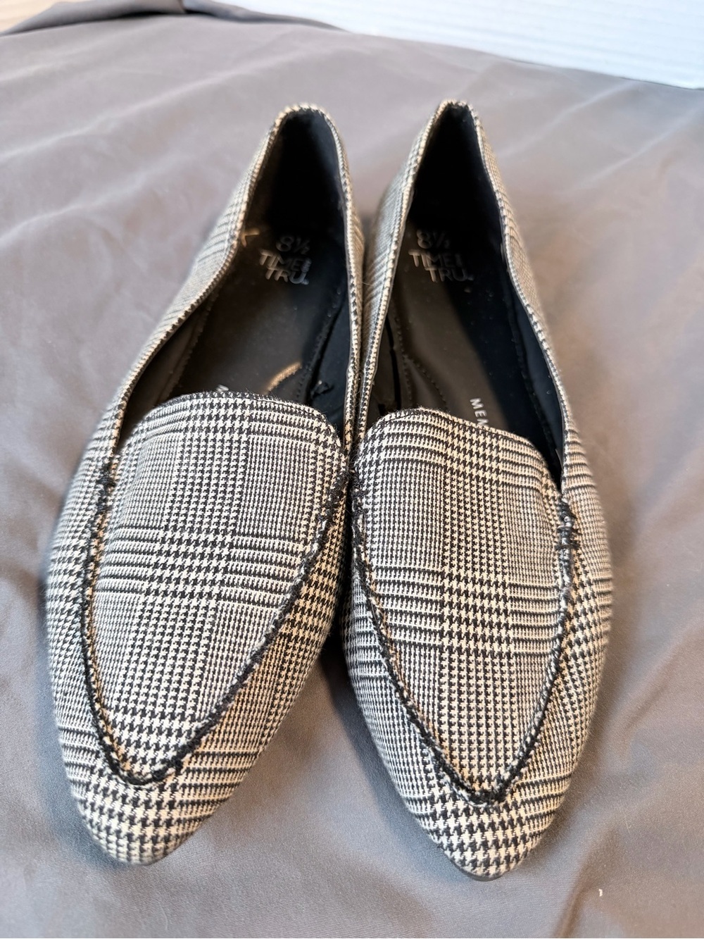 Pointed Plaid Women’s Loafers - Black & White 8.5